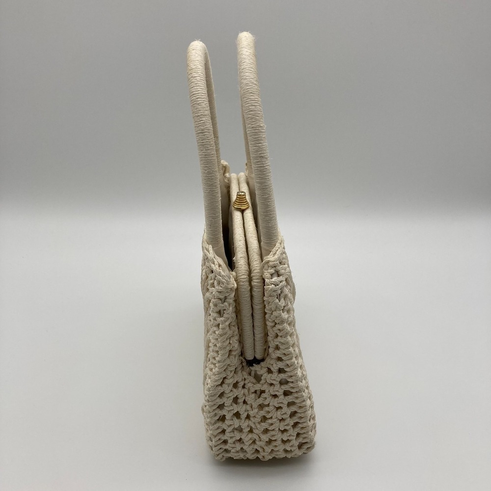 Vintage 1970s Italian-Made Crocheted Off-White Handbag Boho - Picture 3 of 9